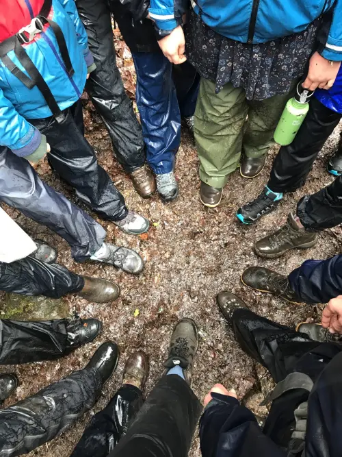 Walking boots in a circle, seen from above